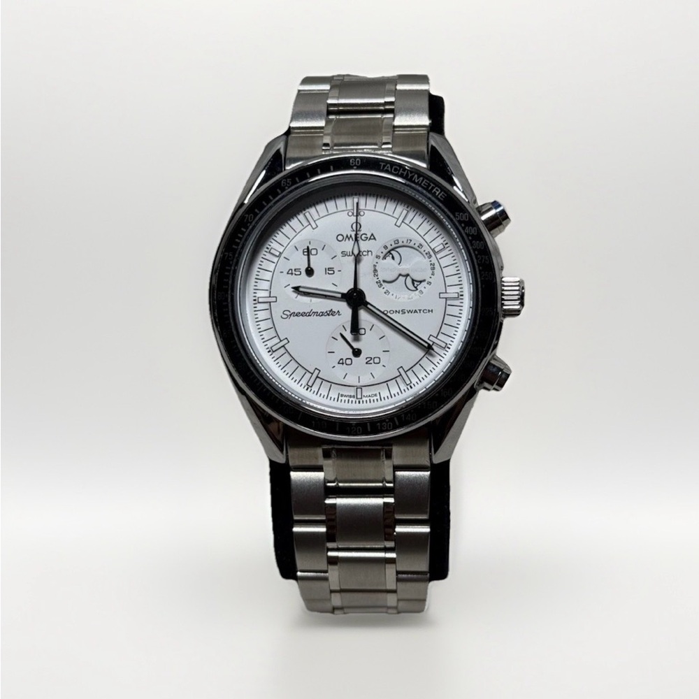 Modded Stainless Steel Omega Moonswatch Chronograph Watch